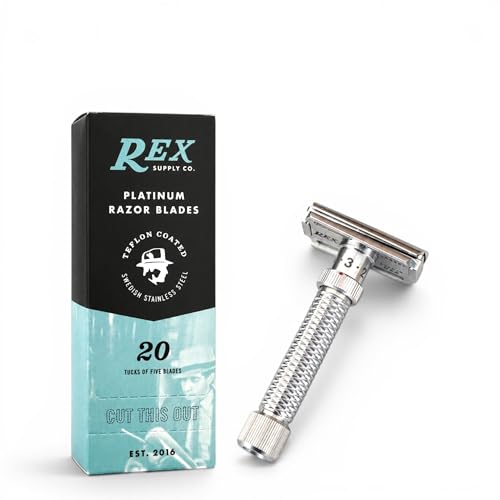 Rex Supply Co. Konsul Adjustable Slant Safety Razor & 100 Platinum Double Edge Blades Bundle – Premium Stainless Steel Wet Shaving Kit