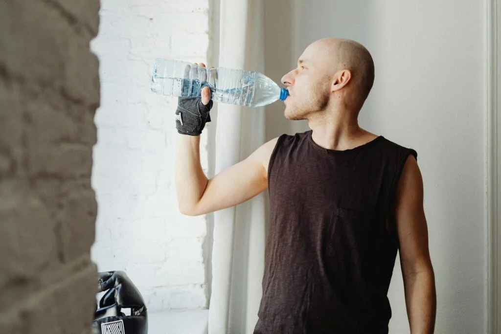 A man drinking water