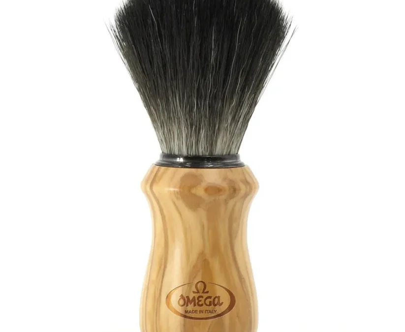 Omega Black Hi-Brush Fiber Shaving Brush, Olive Wood Handle